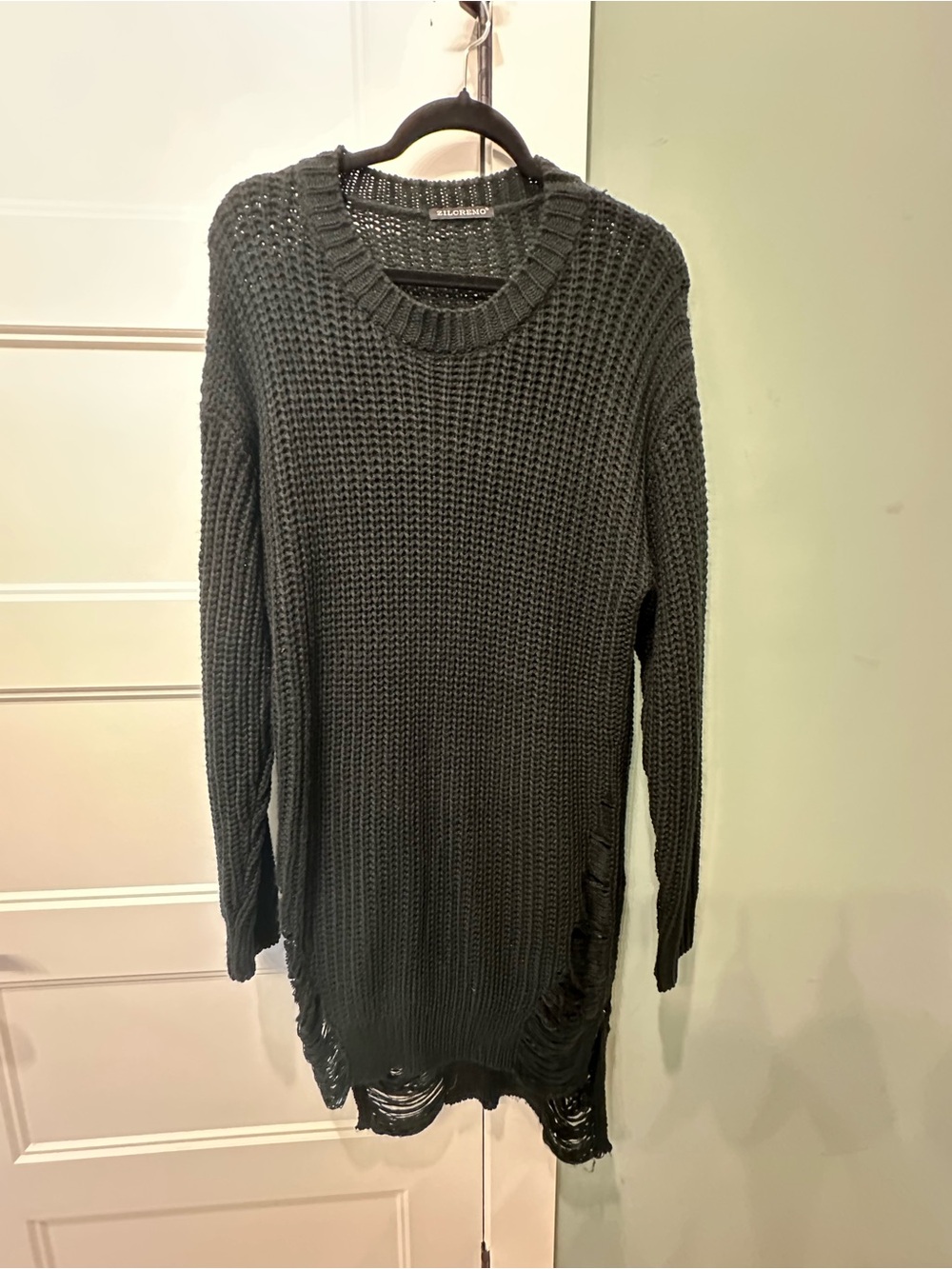 Womens Distressed Knit Sweater Dress - Black
